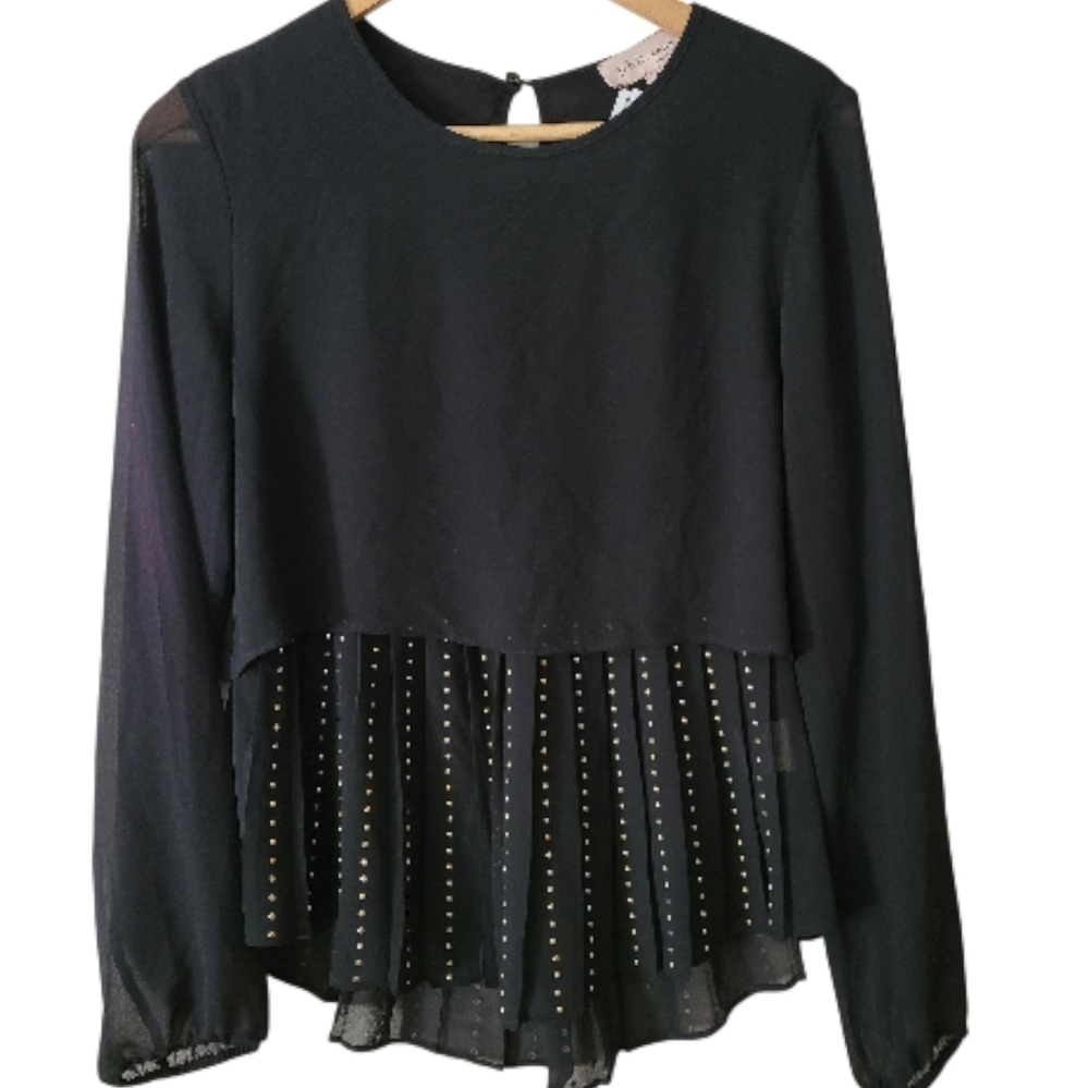 Philosophy Black Long Sleeve Top with Gold Studded Detail S